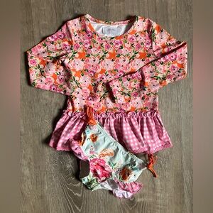 SweetHoney Floral & Gingham Micah Rash Guard Swimsuit